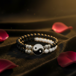 Yin Yang friendship bracelets set with black and white cords intertwined
